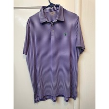 Polo Ralph Lauren Performance Mens XL Purple White Striped Golf Polo Shirt Short