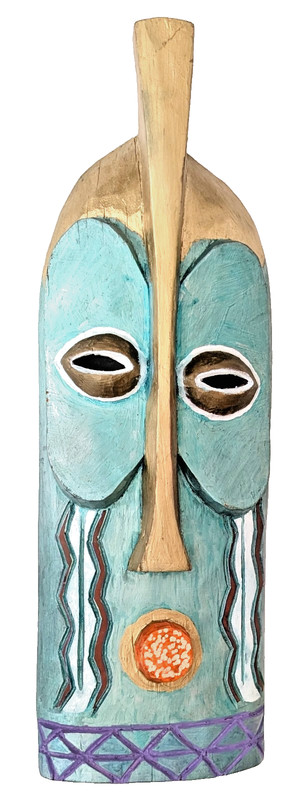Hand Carved Wooden Wall African? Tribal Mask Colorful Art Face 19" x 6"