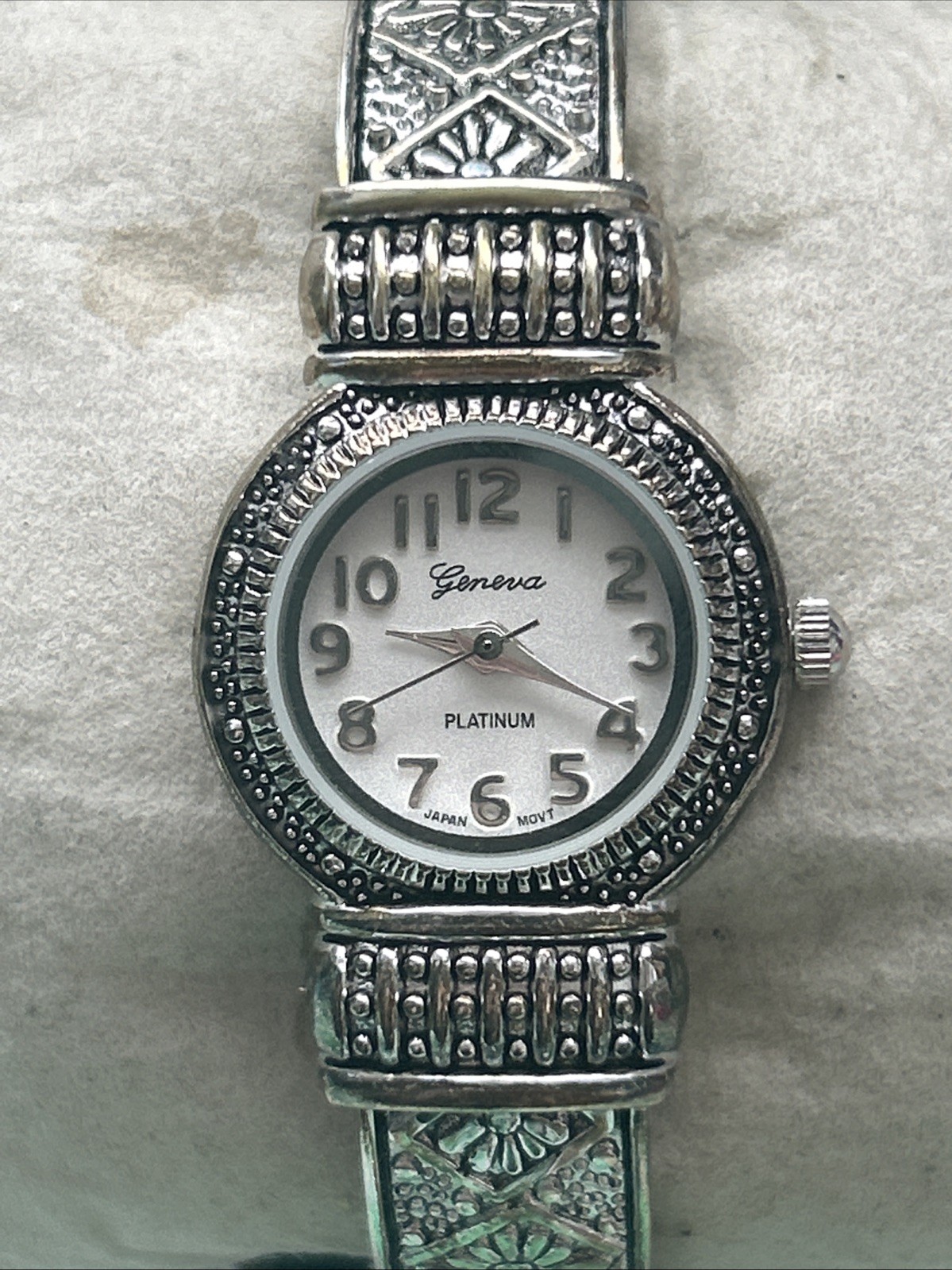 Geneva Platinum Silver Tone Women’s Cuff Watch