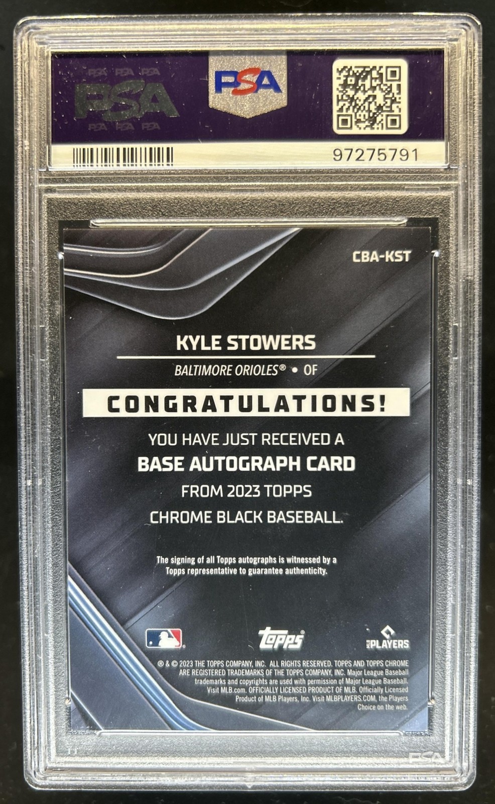 2023 Topps Chrome Black Kyle Stowers Auto Gold Mini Diamond RC #/50 PSA 9 view 2