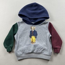 Polo Bear Ralph Lauren Hoodie Sweatshirt Baby 18M Months Gray Colorblock Fleece