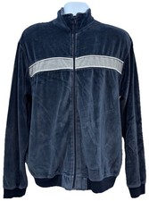 VTG Simply For Sports Men Size M Full Zip Long Sleeve Velour Track Jacket Navy