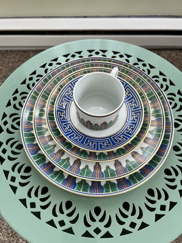 Mottahedeh by Charleston Feather Vista Alegre 1980 Tasse Teller Set 5 Teile