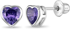 CZ Heart Bezel Kids Earrings - 925 Sterling Silver Hypoallergenic Earrings for G