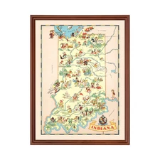 Old Map of Indiana 1935 - Vintage Indiana Art