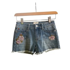Hudson Girls Size 14 Floral Embroidered Denim Shorts NWOT Distressed Raw Hem