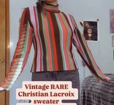 JEANS CHRISTIAN LACROIX Multicolor Woll Knit Long Sleeve Striped Sweater Size L