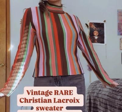 JEANS CHRISTIAN LACROIX Multicolor Woll Knit Long Sleeve Striped Sweater Size L