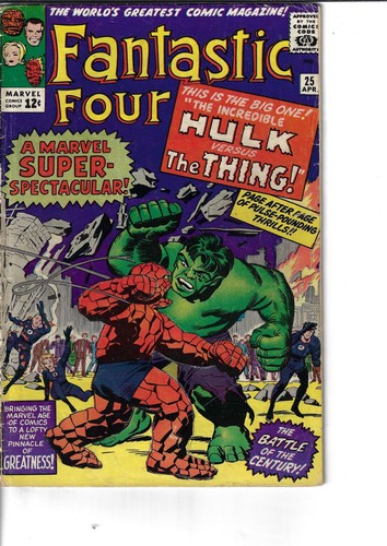 Fantastic Four 25 Hulk VS Thing VG- 1964 Glossy Classic Kirby Cover