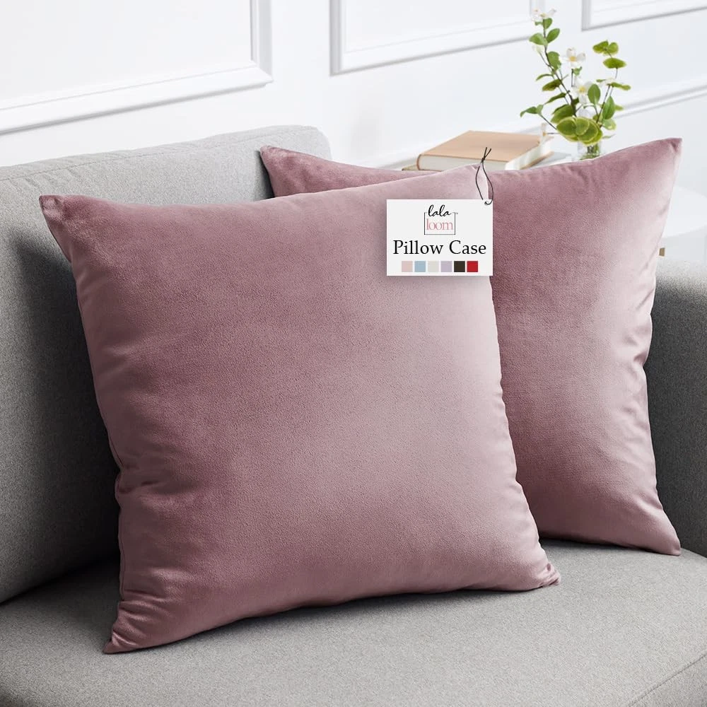 lalaLOOM Velvet Throw Pillow 18" x (Pack of 2), Dusty Rose (Velvet)