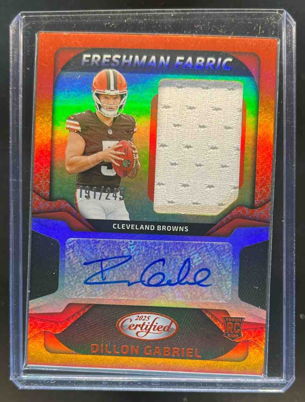 2025 Certified Dillon Gabriel Freshman Fabric Patch Orange RC Auto #191/249