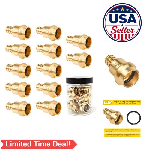1/2 Inch Press x 1/2 Inch PEX Crimp Coupling Brass Fitting 12 Pack Lead Free