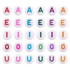 500pcs Flat Round Vowel Letter Beads Initial A I O U Colorful Acrylic Beads 7...