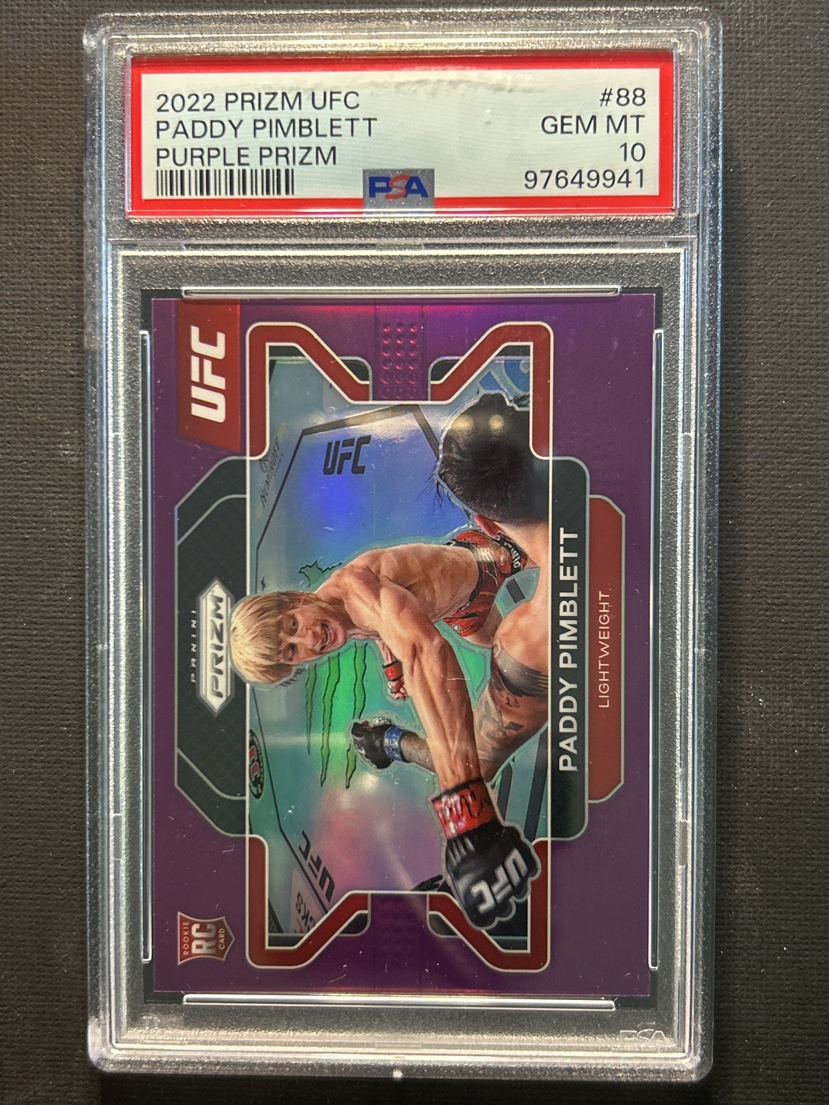 2022 Panini Prizm UFC #88 Paddy Pimblett Purple Prizm RC /149 PSA 10 Gem Mint
