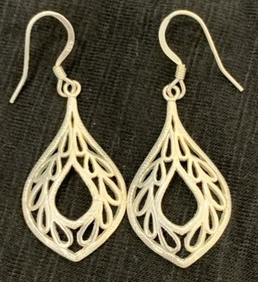 Stamped Sterling Silver 925-AGI Teardrop Design 1.75'' Long Dangle/Drop Earrings