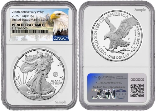 2025 P Silver American Eagle S$1 US Marine Corps NGC PF70 Ultra Cameo #1843