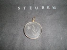 STEUBEN GLASS Clear Clear Round Butterfly Lily Pendant or Charm - Good Condition