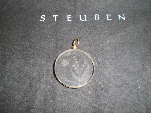 STEUBEN GLASS Clear Clear Round Butterfly Lily Pendant or Charm - Good Condition