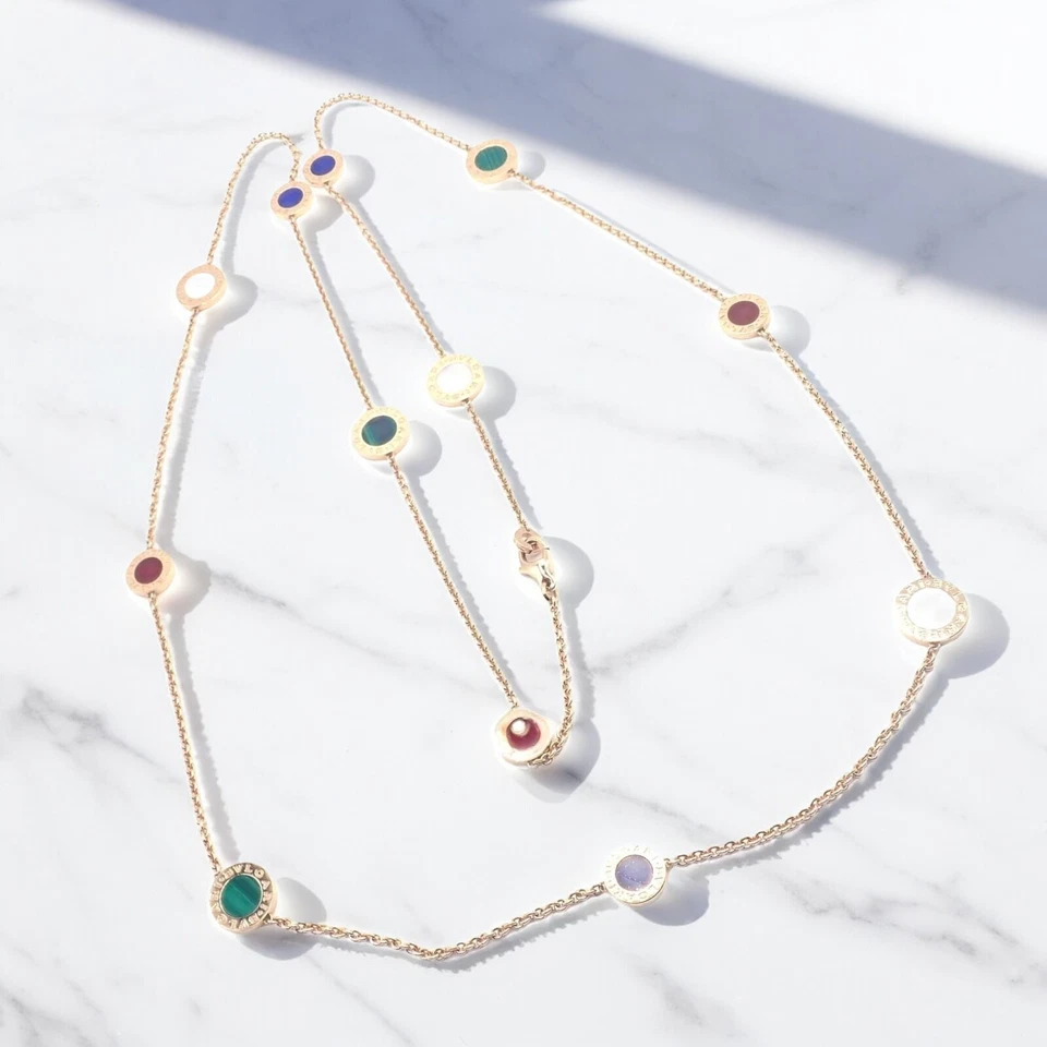 ¡Auténtico! Collar Bvlgari Bulgari Oro Rosa 18k Multi Piedras Preciosas 38" Largo Foto 2 de 4