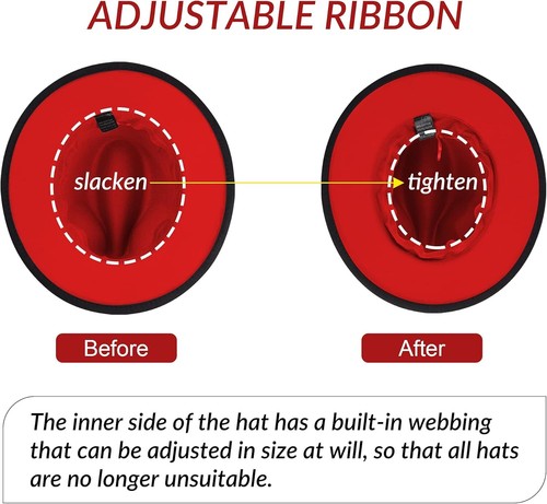 Sombreros Fedora de ala ancha para mujer hombre vestido de dos tonos grande-X-grande, negro y rojo - Imagen 4 de 7