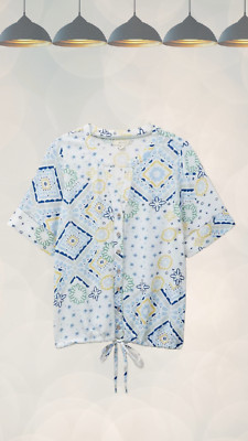 Ex White Stuff Women s Short Sleeve Meadow Shirt in White Multi Geometric