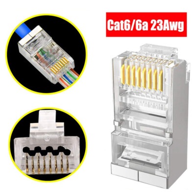 Connector Shielded CAT6 Connector RJ45 End Pass Through Ethernet Modular Plug