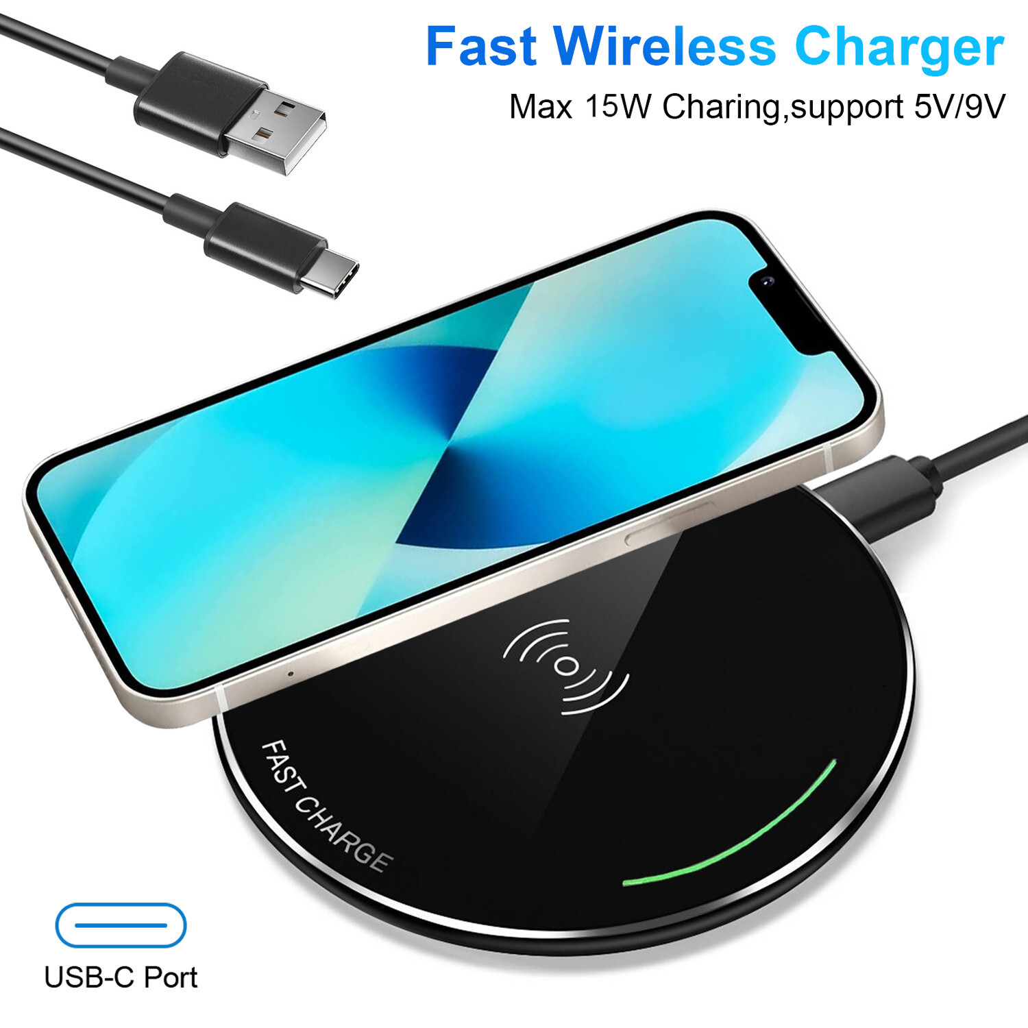 15W Qi Wireless Charger Pad for iPhone 14 13 12 11 XR Fast Charging-image