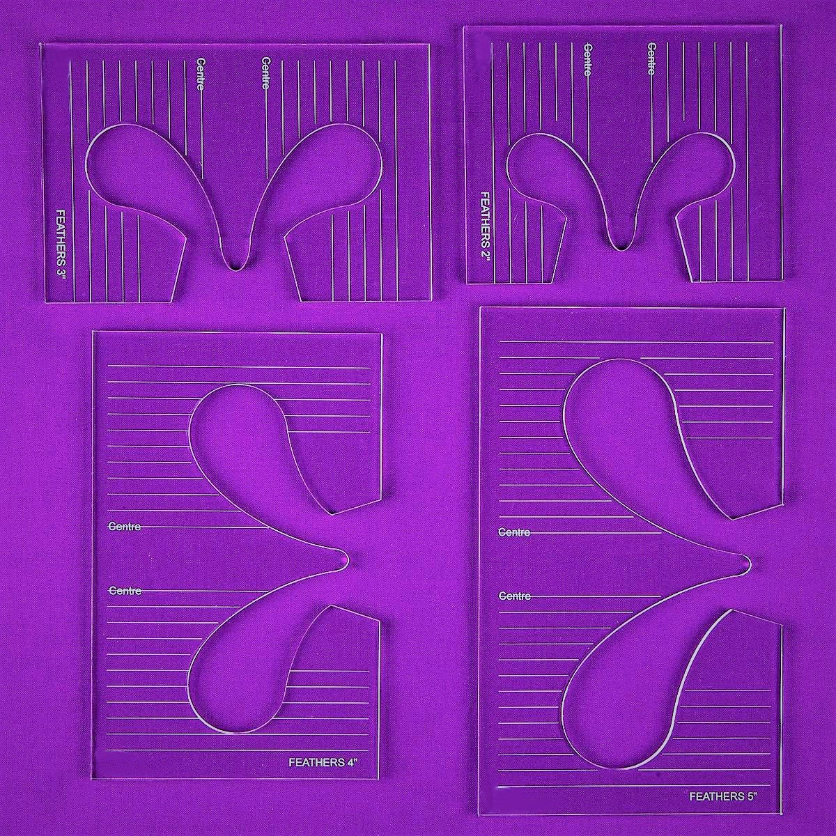 TEMPLATE RULER FOR QUILTING (FEATHER) SET OF 4 FOR SEWING MACHINES # RL ...