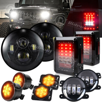Complete 8-Piece LED Light Kit For Jeep Wrangler JK 2007-2018 – Headlights, Fog Lights, Turn Signals & Tail Lights