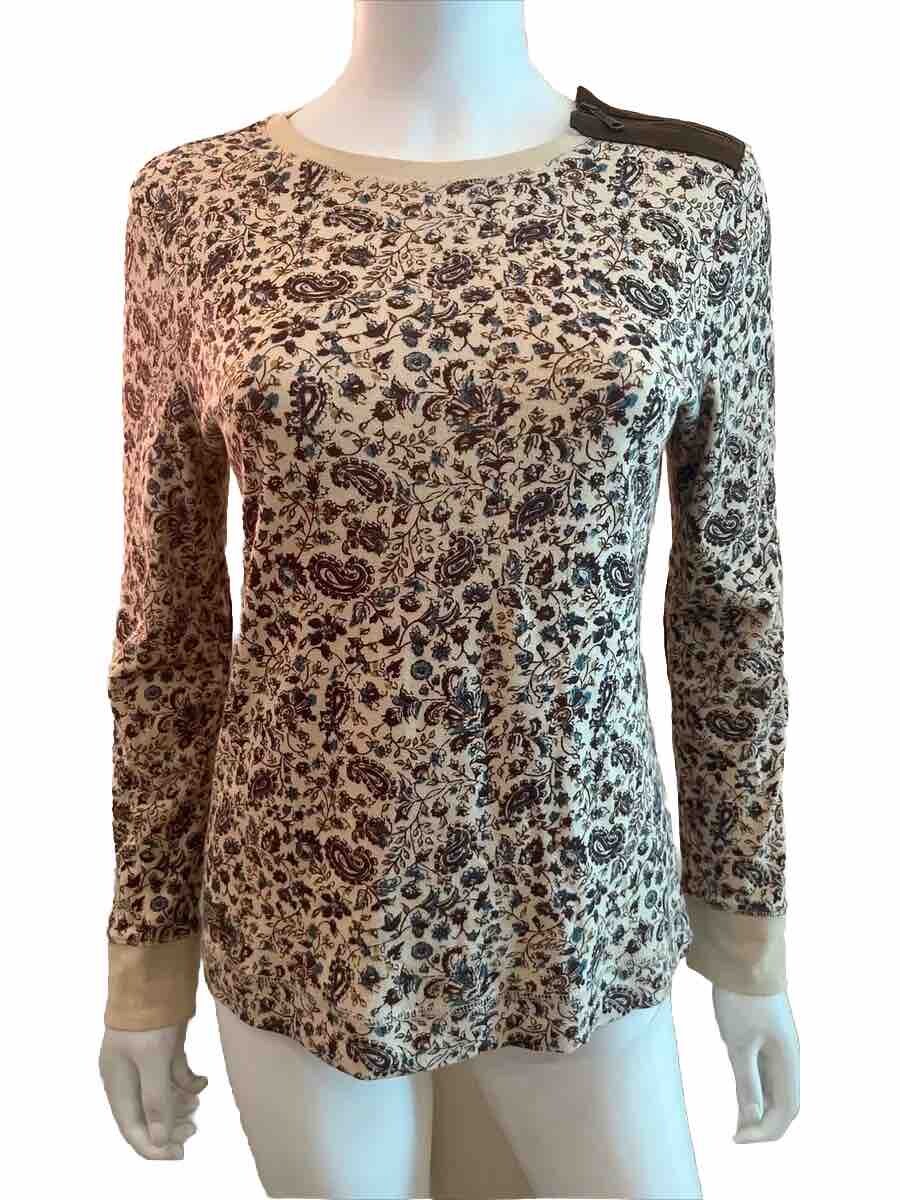 LAUREN RALPH LAUREN Womens PL Brown Elbow Patches Floral Cowgirl Casual Top