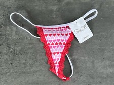 Vintage Oscar de la Renta Heart V-String Panty Lace Trim Red Pink M New