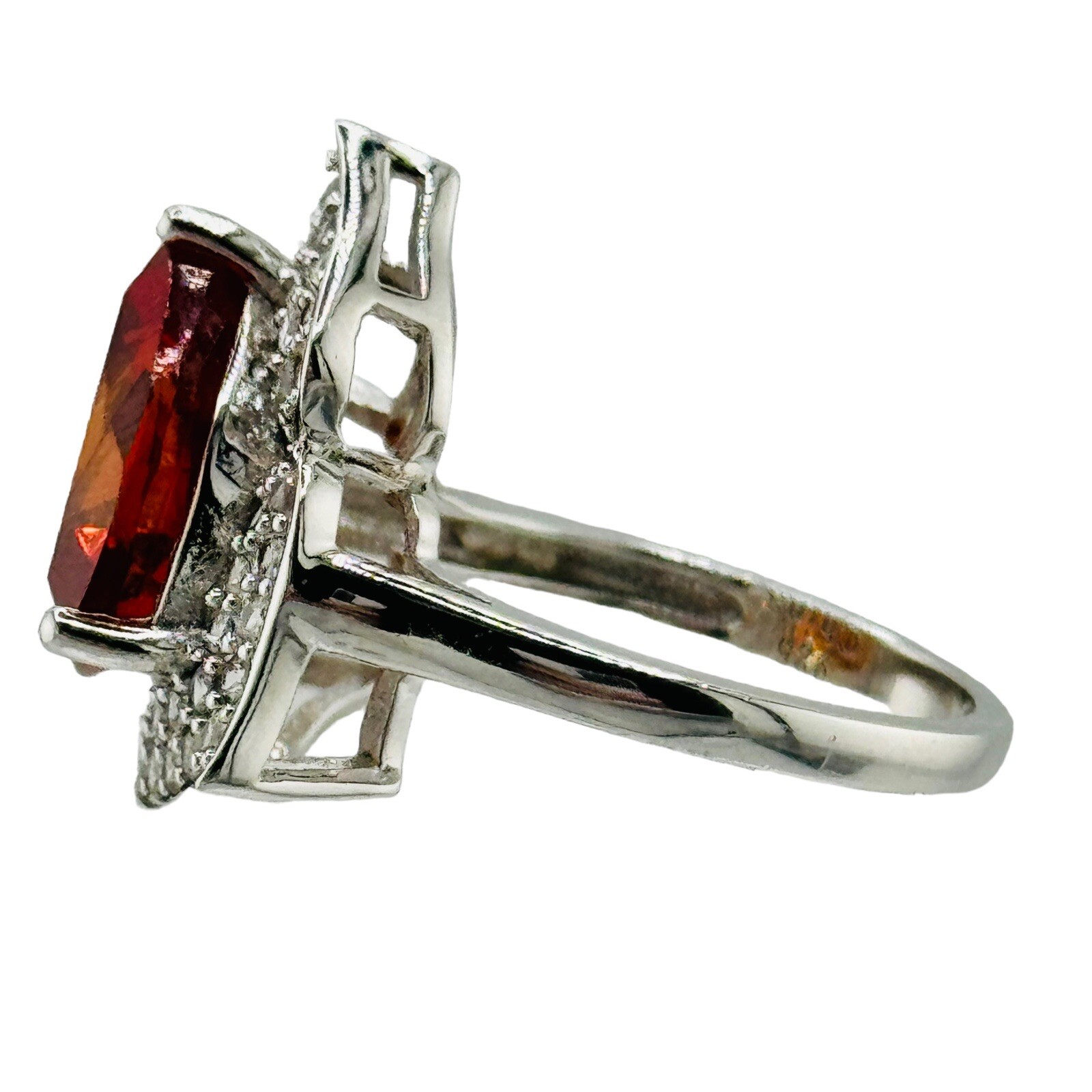 Sterling Silver 925 Red Ruby Topaz Ring Size 7 Si… - image 5