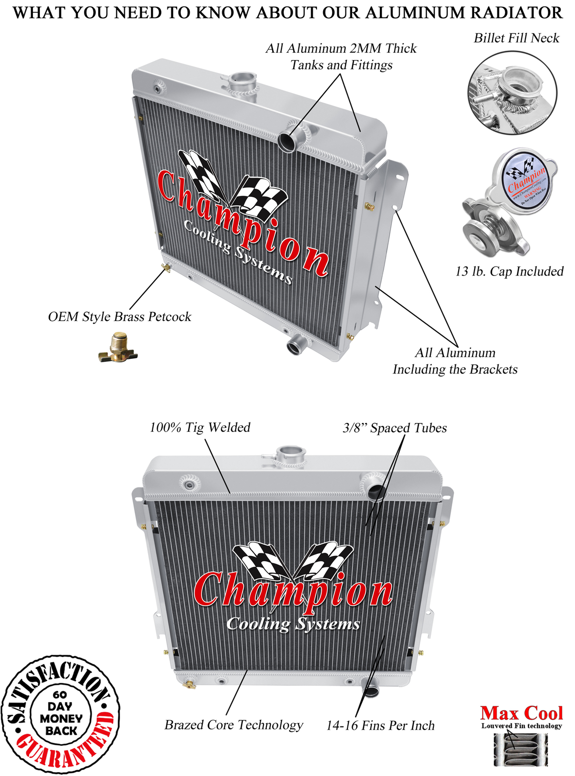 3 Row Western Champion Radiator for 1971 72 73 1974 Dodge W100 Pickup L6 Engine