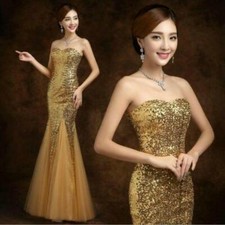Womens Glitter Sequined Strapless Party Dress Slim Fit Tunic Long Prom Oversize