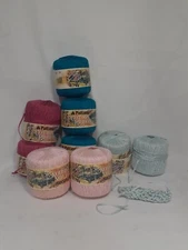 lot of 9 Patons Cotton Ribbon yarn, 50 g, Blue Pink Dark Pink, Assorted