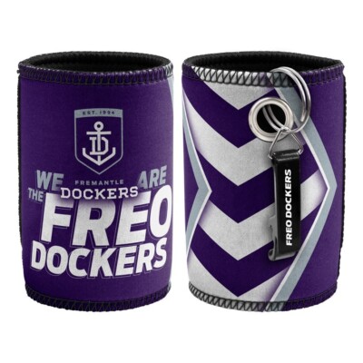 AFL Stubby Can Cooler with Bottle Opener - Fremantle Dockers - Rubber Base