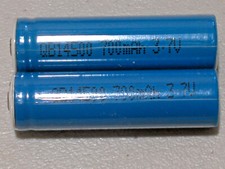 2 14500 QB Li-ion 700mAh Rechargeable Battery 3.7v BLUE ButtonTops no PCB