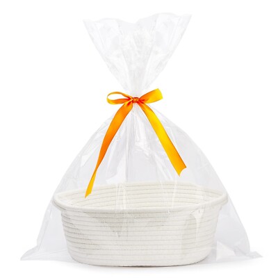 Woven Rope Christmas Gifts Empty Basket with Gift Bags & Ribbons Baby Toy Basket