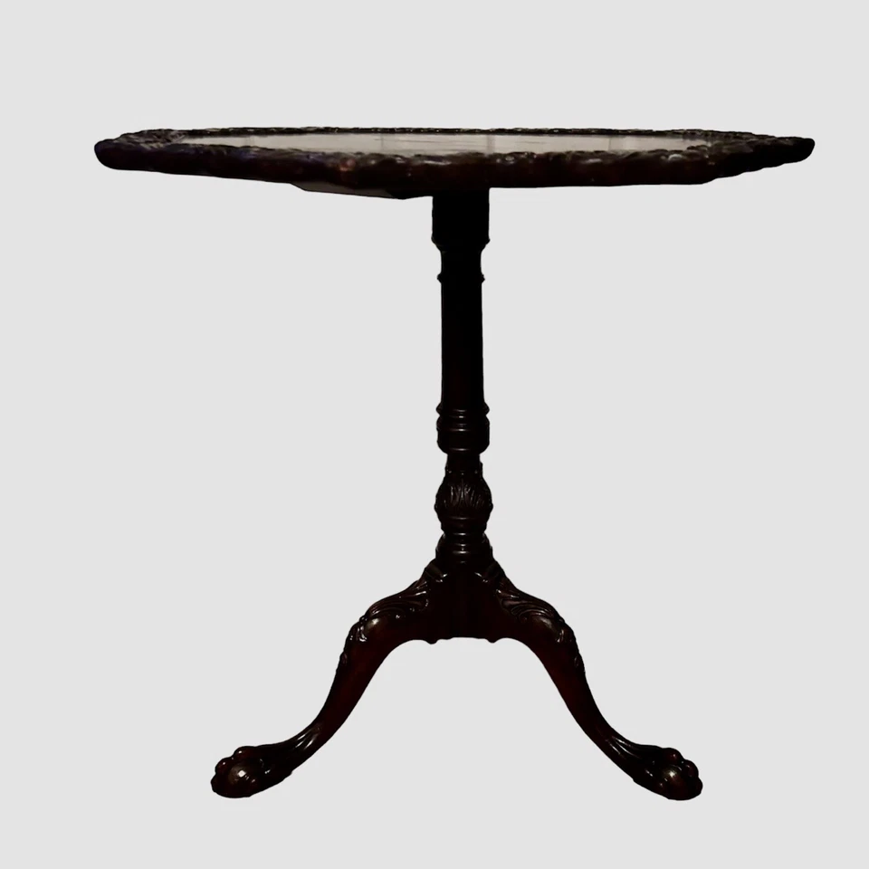 Mesa de vino de té vintage con incrustaciones de madera de caoba Foto 3 de 4