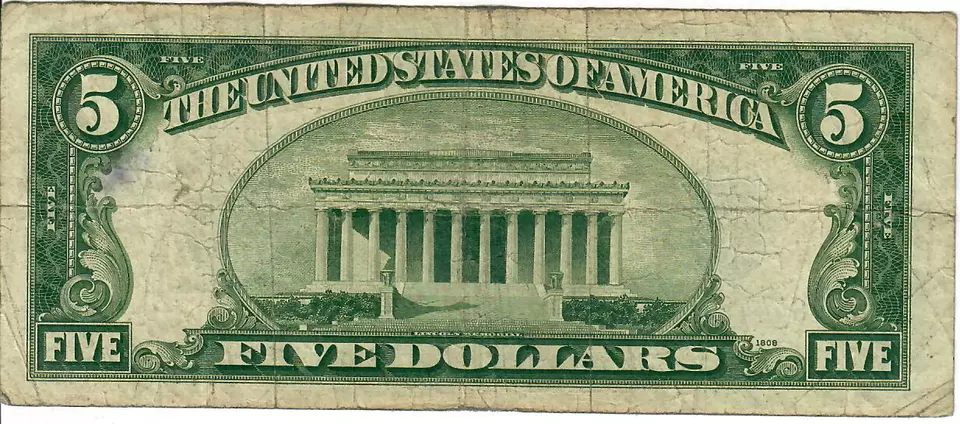 1934D 5$ Silver Certificate - Blue Seal - GNC/JWSy S44427888A - #13583 - Image 2 of 2