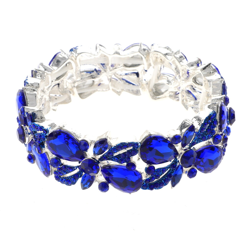 Silver Tone Metal Marquise Crystal Rhinestone Stretch Bracelet B8860-SSAP