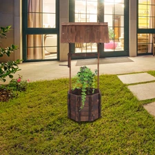 Anticorrosive Wooden Wishing Well Flowerpot Planter Wood Outdoor Flower Bucket