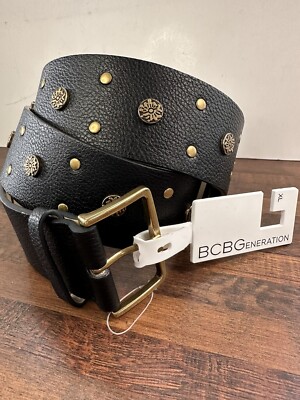Embellished Polyurethane Black Belt Gold Grommets Buckle XL BCBGeneration