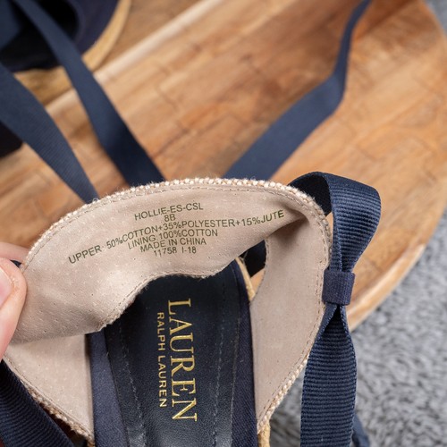 Ralph Lauren Women’s Hollie Espadrille Lace Up Ankle Wedge Navy Sandal Size 8 B - Picture 6 of 6
