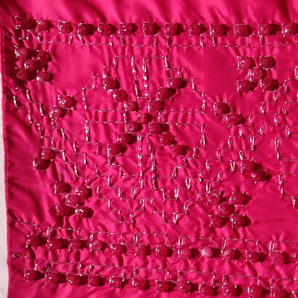 Xale de seda fúcsia Megan Park Inglaterra frisado Índia 17,5" x 83" - Imperfeito - Imagem 4 de 4