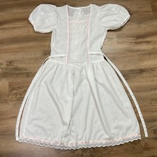 Vintage Girls Dress Size 10/12 Homemade White Eyelet Lace Puff Sleeve Cottage