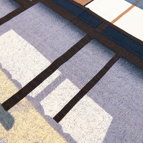 Large Japanese Cotton Shantung Tapestry Depicting Traditional Japanese Houses: A - Picture 3 of 4