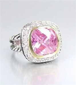 Authentic EXQUISITE 18kt Gold Plated Pink Topaz Crystal Antique Cable Square Cocktail Ring