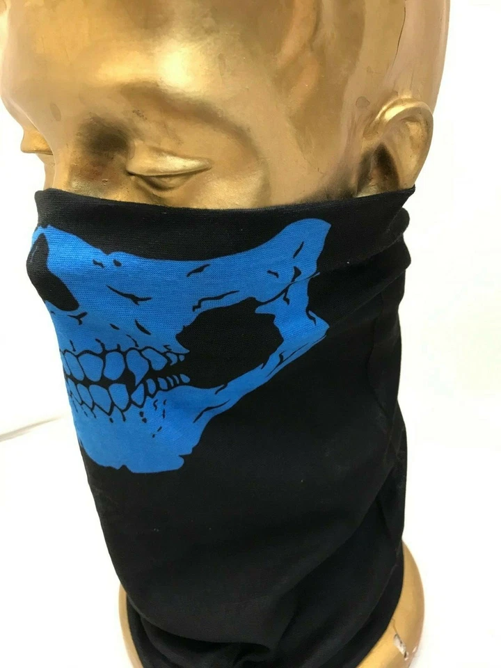 Bandana Head Wear Calavera Negra y Azul Cubierta Facial Pañuelo Accesorio para el Cabello  Foto 2 de 4
