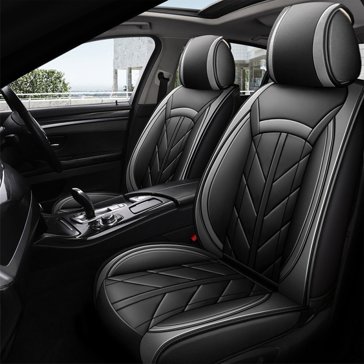 Fit For Mini Cooper 2Pcs Grey PU Leather Front Car Seat Covers